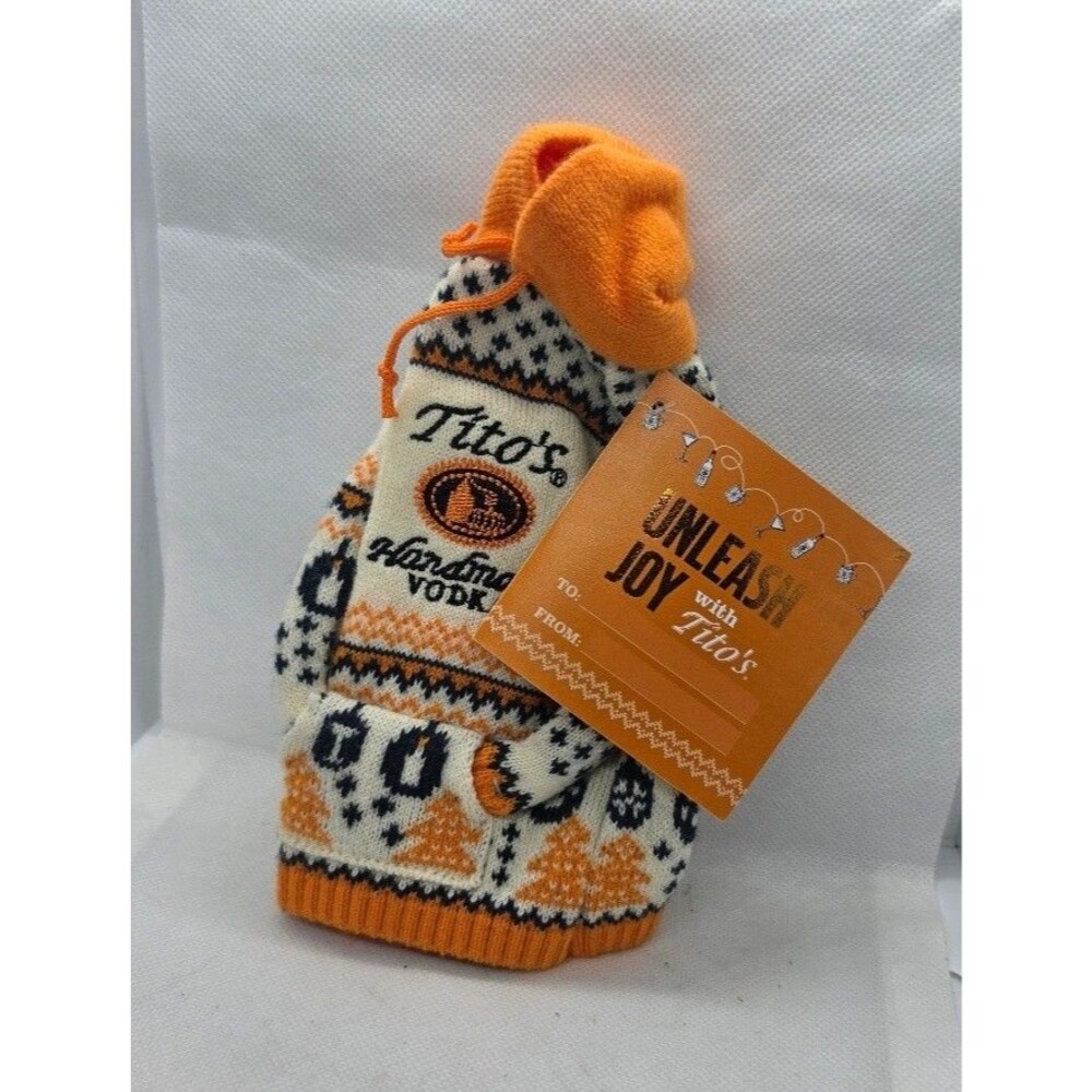 TITO'S Handmade Vodka For Dog People Holiday Knit Sweater Bottle Cover (New)